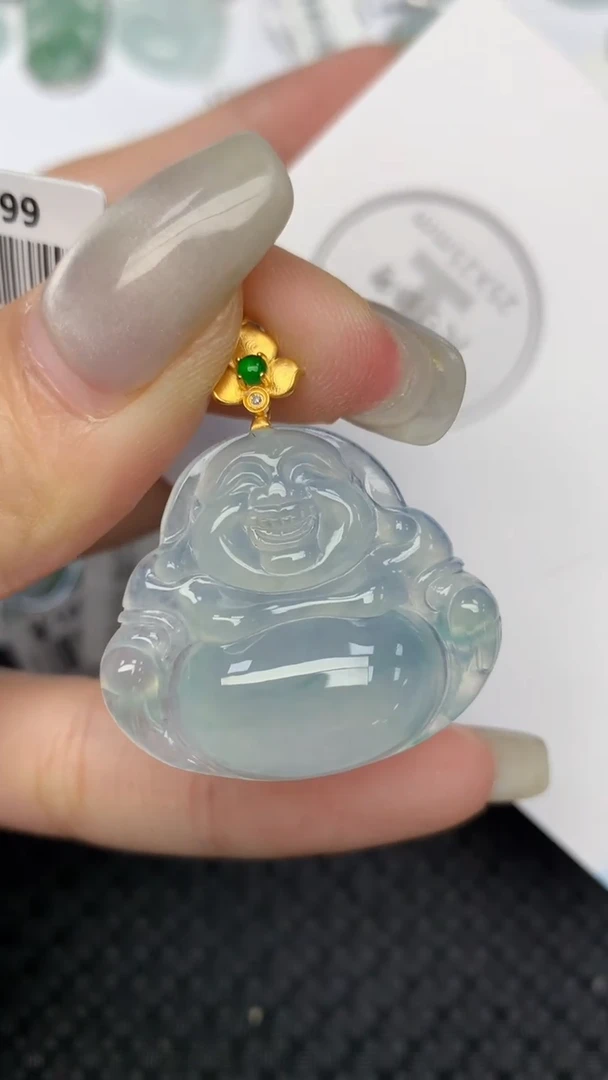 颈饰18K金镶嵌翡翠天然缅甸翡翠a货百元以上9元证书费自理