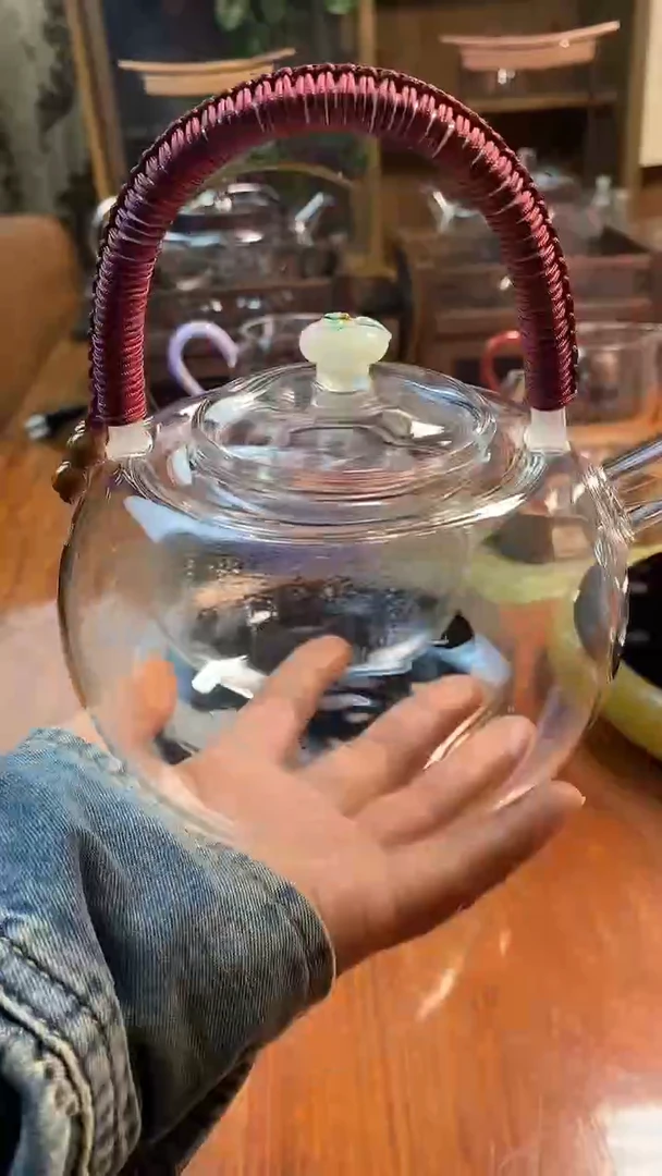 高硼硅玻璃手柄款璃享红色编绳苹果壶