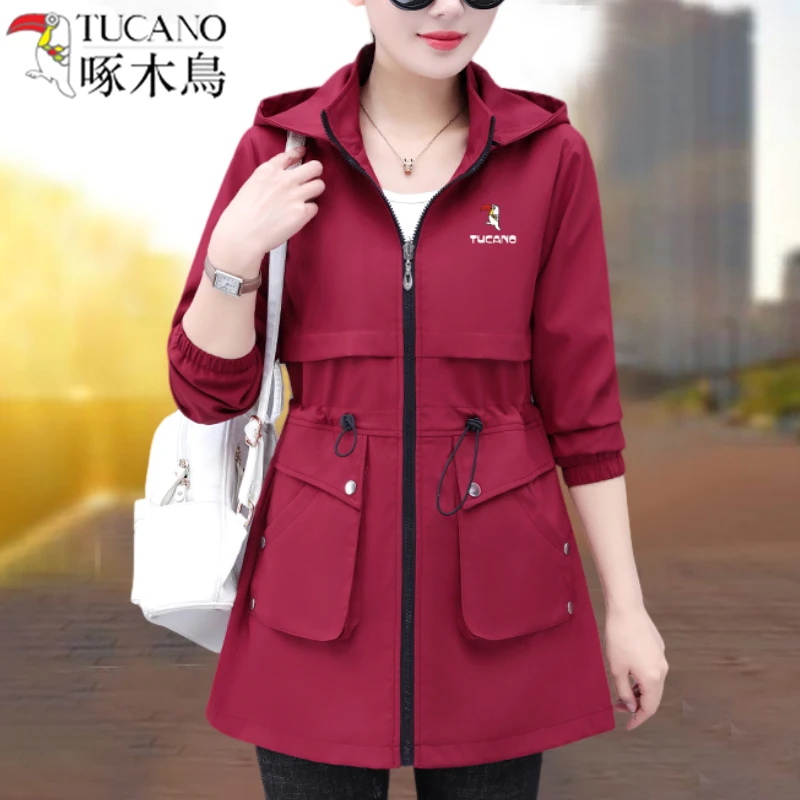 啄木鳥中长款女短外套宽松女装中年时尚百搭洋气韩版春秋季风衣潮