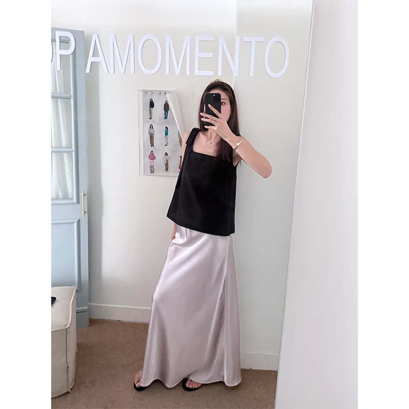 48H【黑桃A】加长黑色短款西装宽松百搭显瘦无袖上衣 SU085