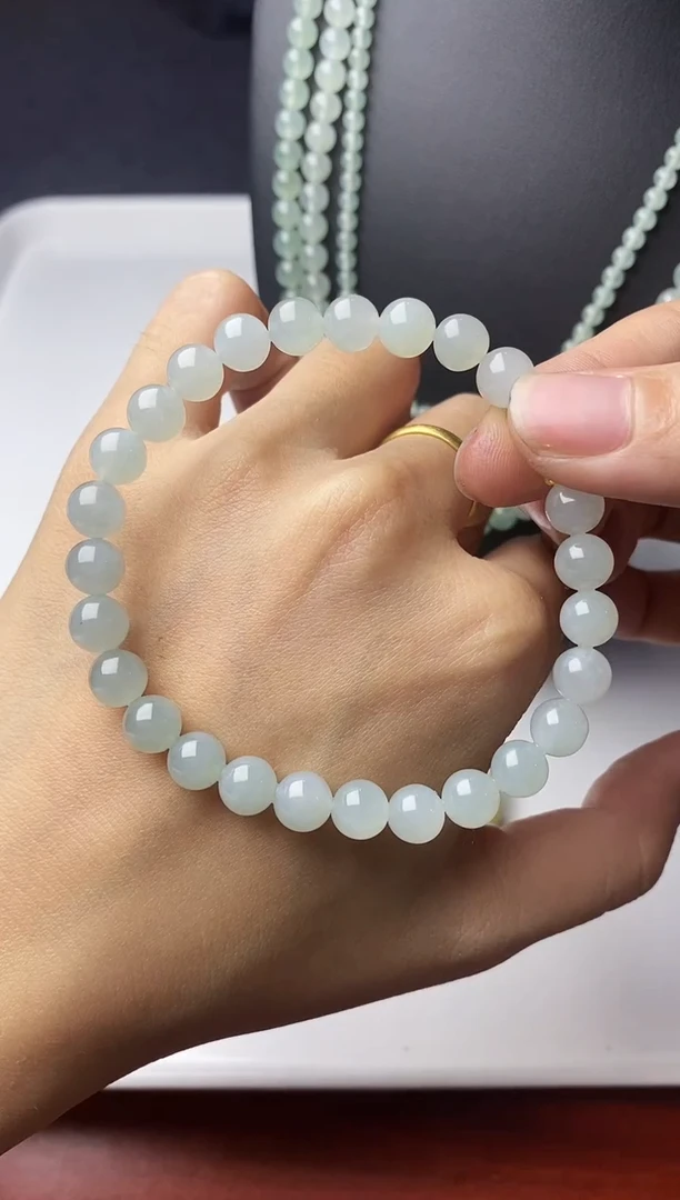 未镶嵌定制翡翠冰种起胶白月光手串卡7.2