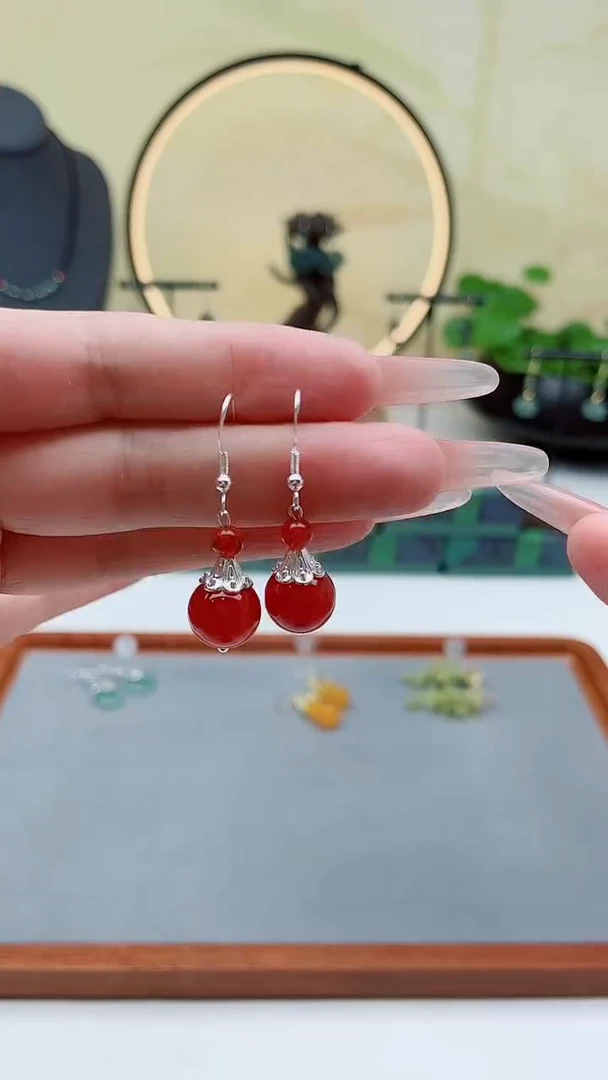 未镶嵌耳饰玛瑙/玉髓00红色2颗