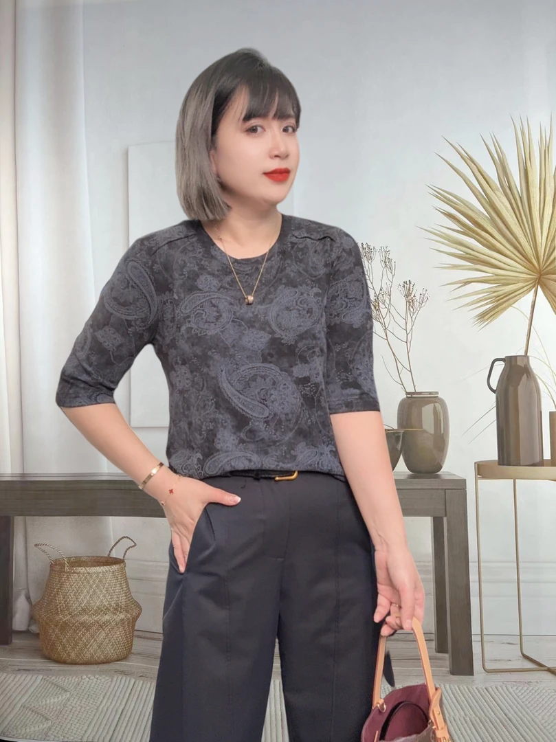 新款早秋款圆领设计感打底衫时尚百搭中袖D显瘦气质上衣款女627