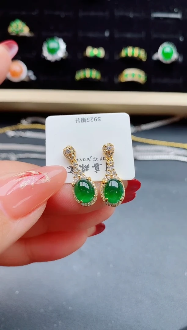 【闪购商品】翡翠耳饰银S925镶嵌21321