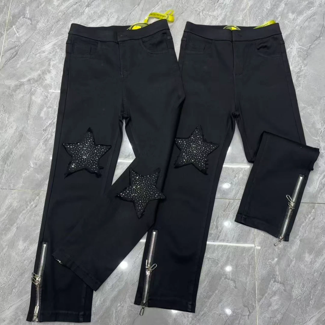 【帅姐欧货优选】秋季新款时尚百搭显瘦亮片拉链牛仔裤HJ03