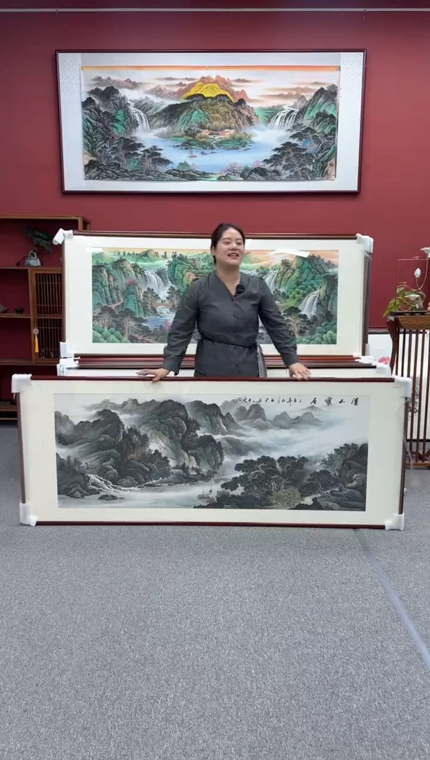 国画手绘  溪山雅居  219*88