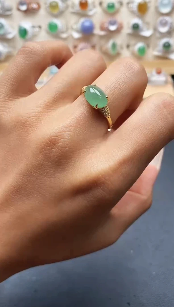 银S925镶嵌戒指翡翠缅甸天然A货翡翠1 6-1