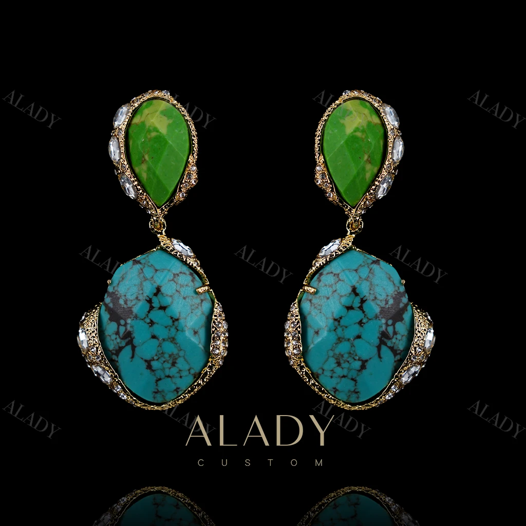 合金耳饰 【绿缘】蓝绿色时尚气质简约款耳钉