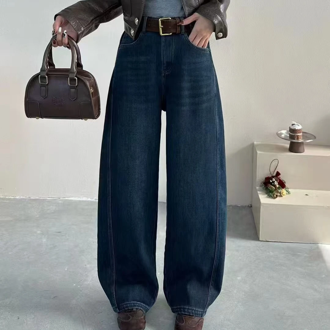 小施家韩版时尚设计百搭款加绒牛仔弯刀裤6373