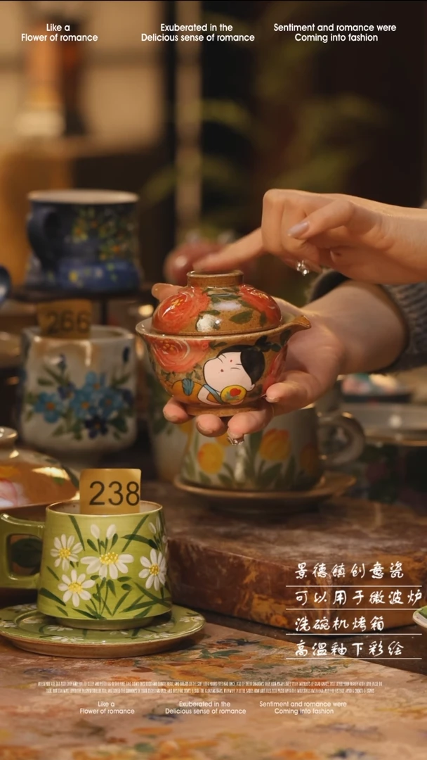 陶瓷景德镇高温手绘釉下彩绘设计师款式