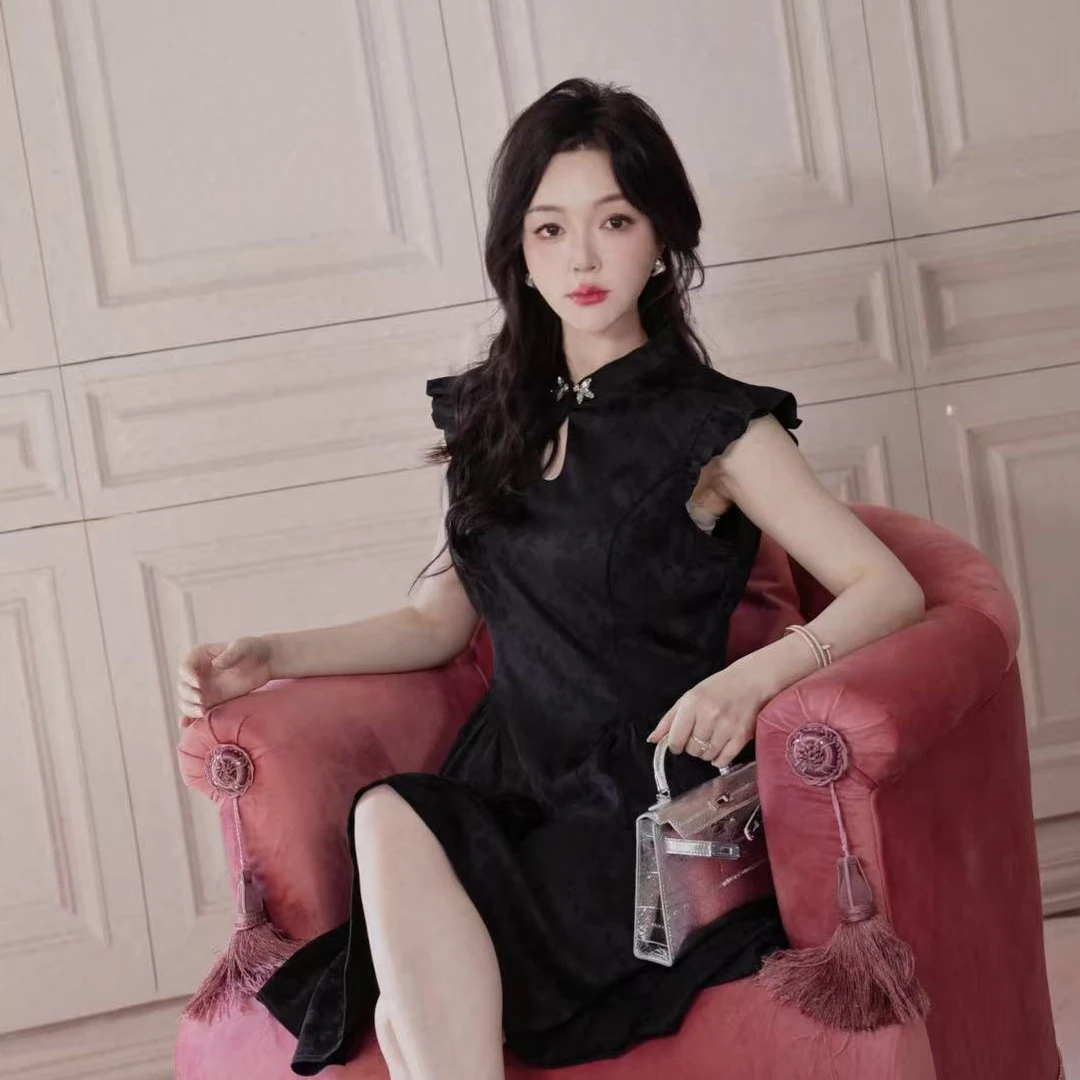 鎏金系列 【缪斯之语】静奢风钉珠设计气质连衣裙5533