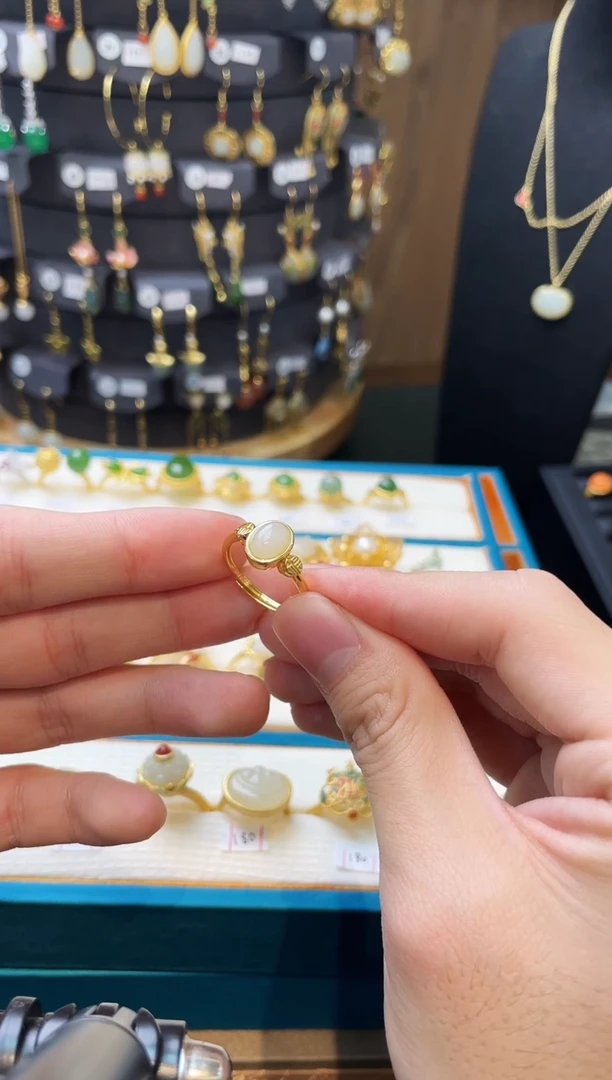 【闪购商品】和田玉戒指银S925镀金镶嵌戒指