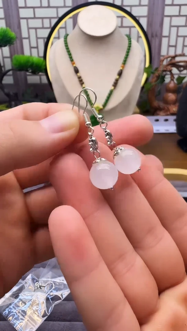 银S925镶嵌和田玉耳饰E128