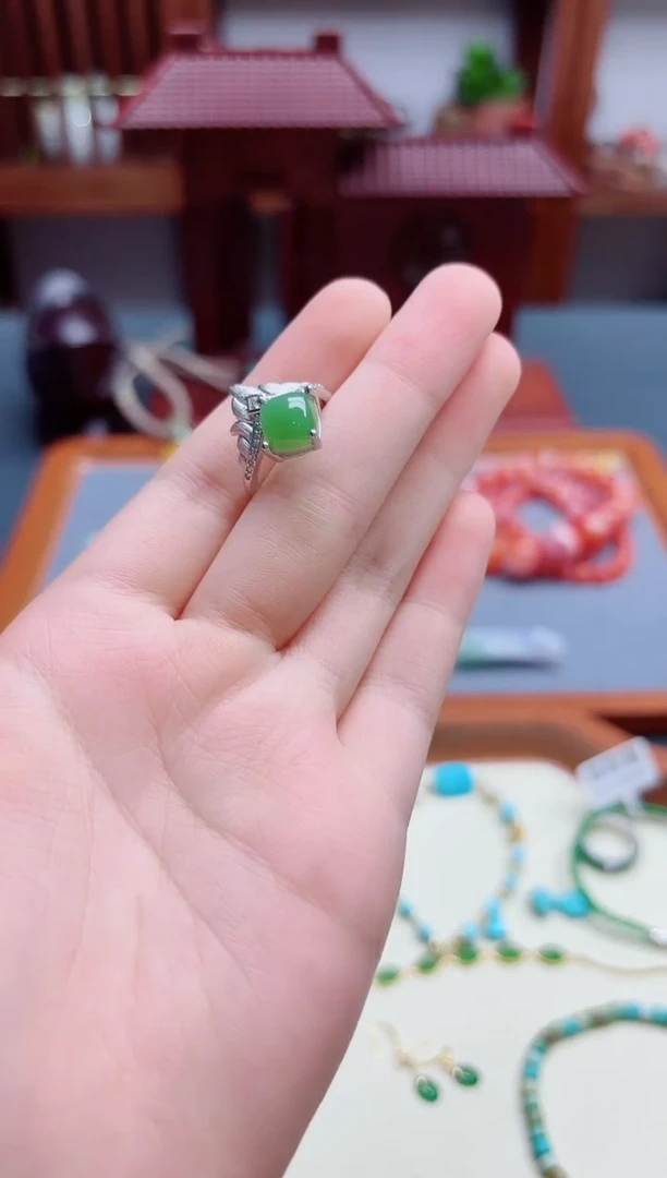 和田玉戒指银S925镶嵌s925银碧玉戒指LXY