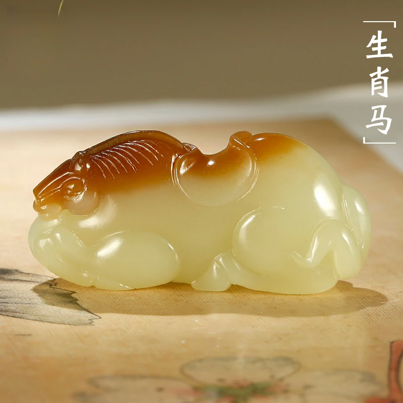 寻山问玉和田玉生肖马糖青白体体唐马鸿运高照吊坠