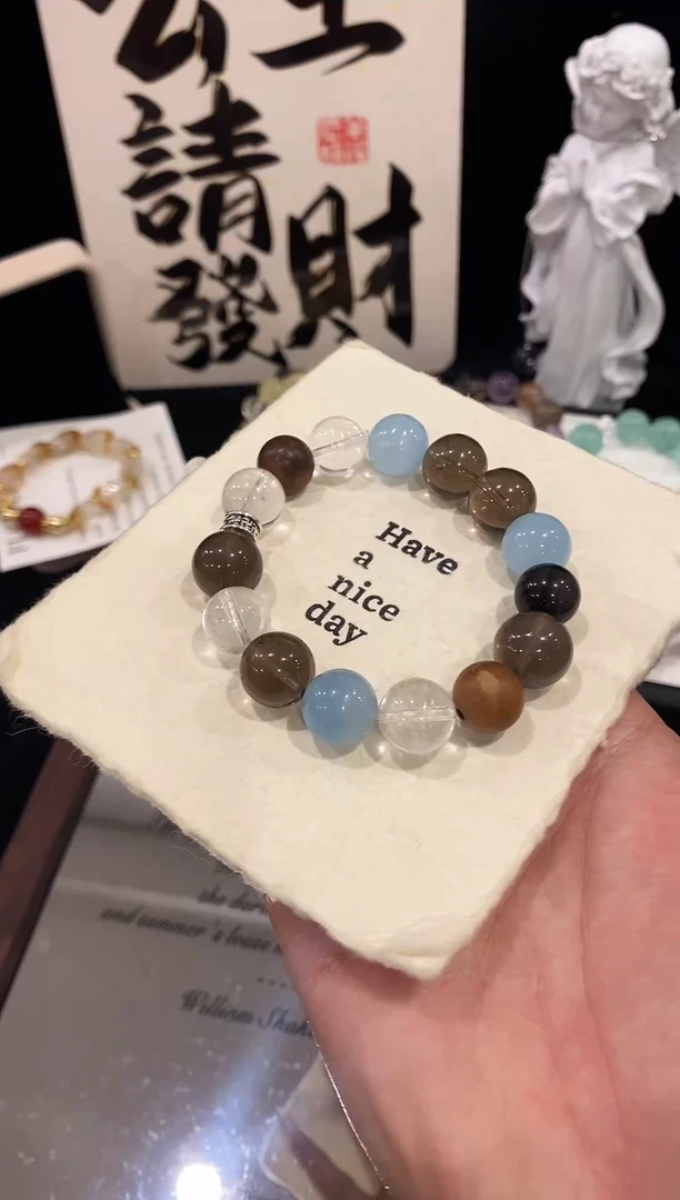 未镶嵌手链水晶海蓝宝+茶晶+白水晶手链