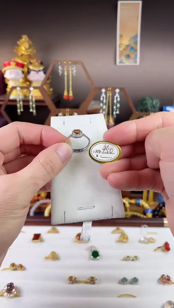 银S925镶嵌戒指碧玺，红棕色碧玺戒指-孤品