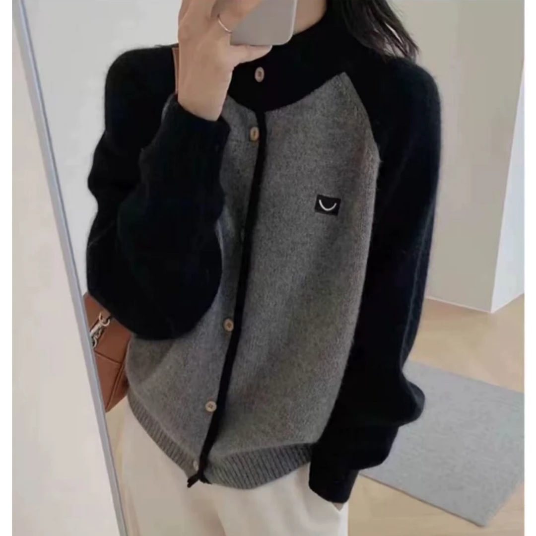 灰色月牙时尚秋冬新款韩版厚款针织开衫女 9180