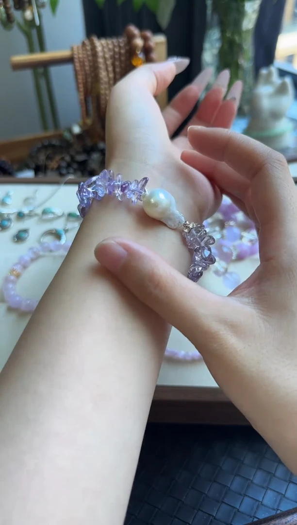 天然辰砂紫水晶手链