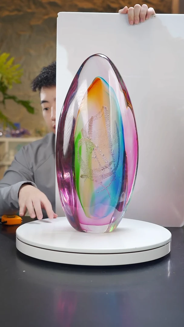 手工艺品琉璃月虹设计款摆件带底座