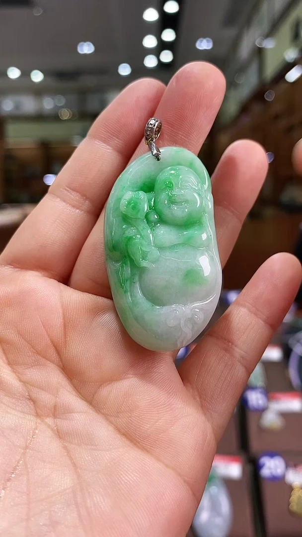 翡翠银S925镶嵌颈饰花件