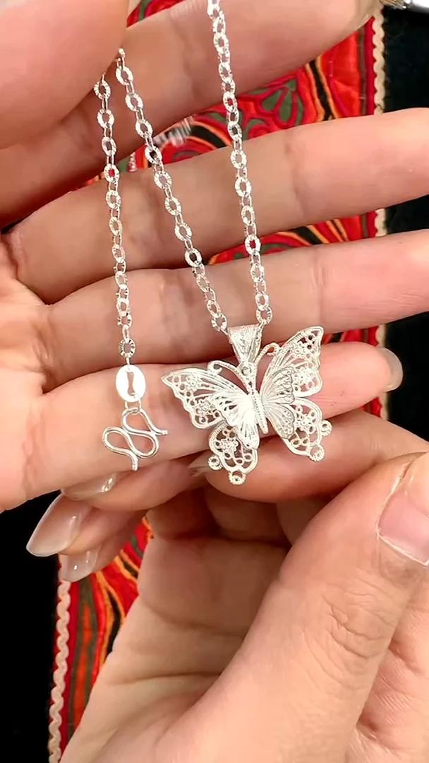 珐琅坠链均足银孤品蝴蝶项链
