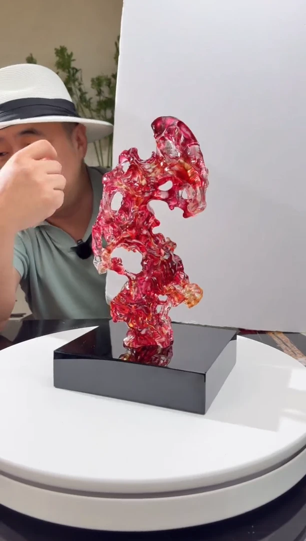 摆件CS0202004金红小号太湖石+黑色小底座