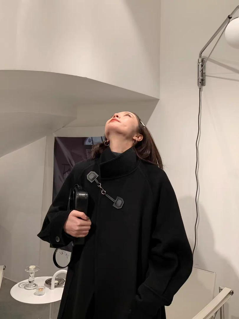 长款直筒型女立领中长款毛呢外套高领双面韩版宽松