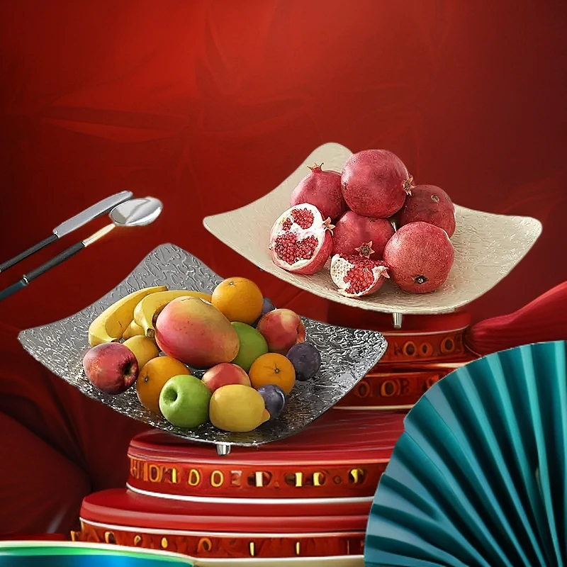 荞芬轻奢水波纹果盘家用创意水果盘加厚大容量托盘零食盘干果盘