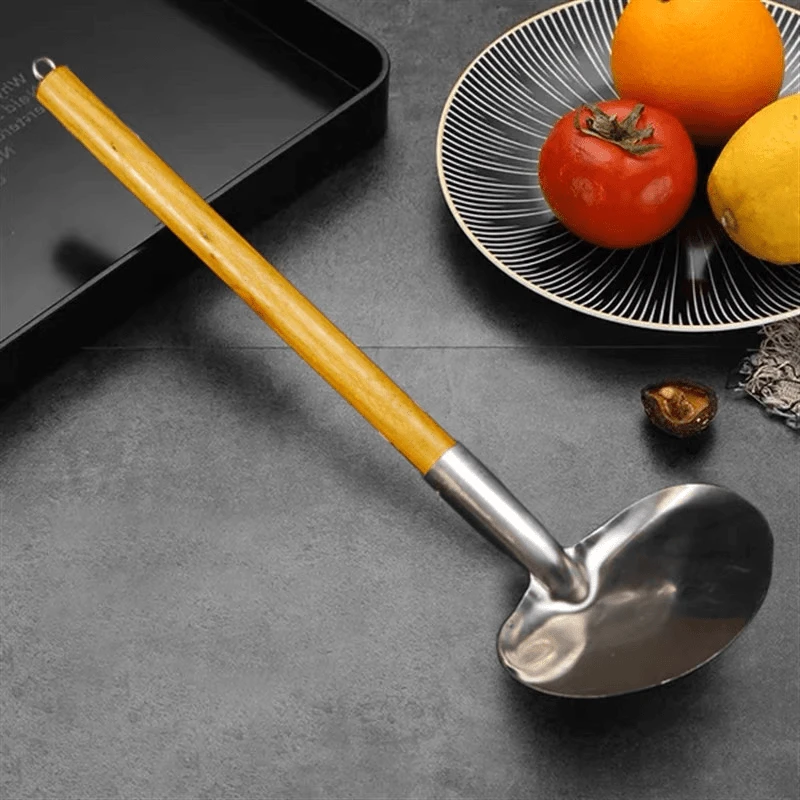 湘西土家农村传统锅铲老式不锈钢木柄炒菜长木把家用