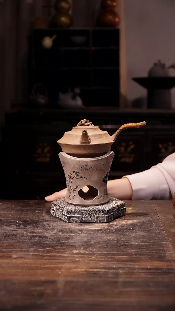 珊瑚石侧把加三峰雕刻炉