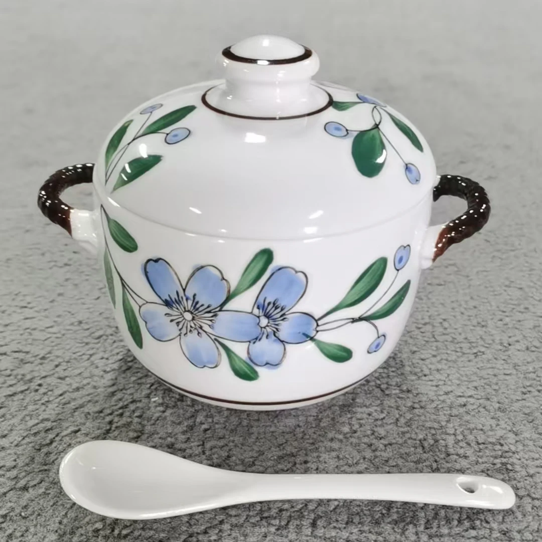 景德镇/陶瓷/绿叶小炖盅+小勺