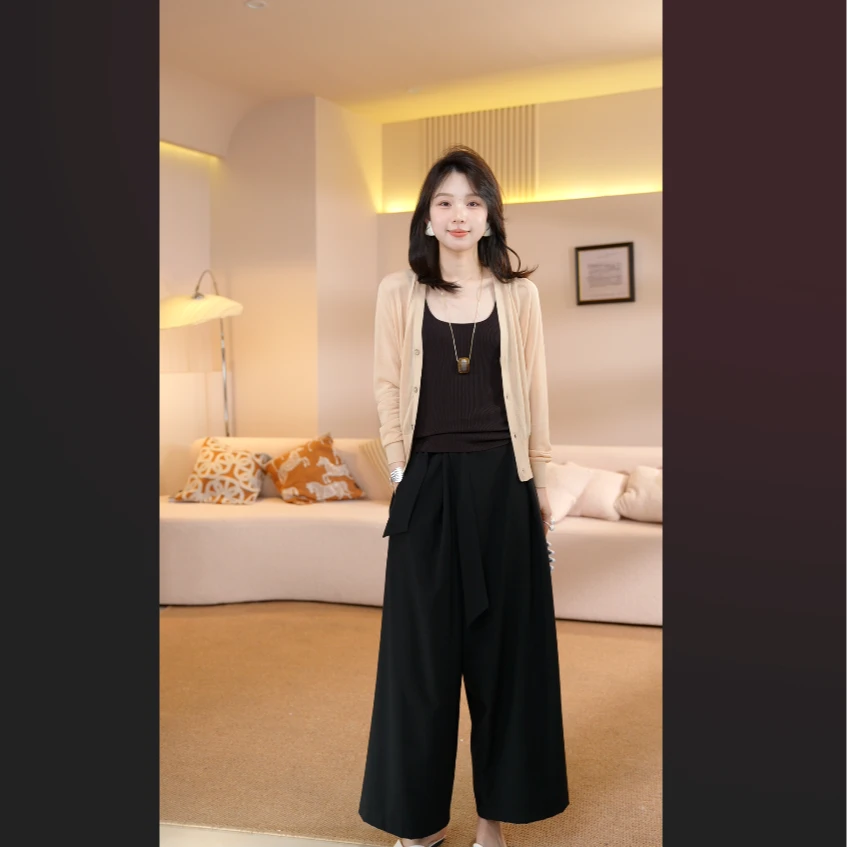 醋酸开衫夏季新款简约百搭凉感薄款纯色修身七分袖