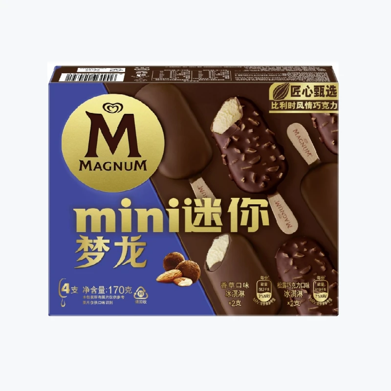 迷你梦龙香草+松露口味冰淇淋（四支装)(170g)雪糕同城配
