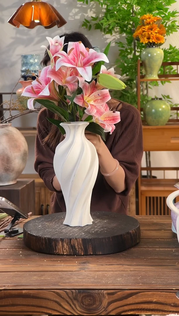 【素色-大号斜纹花瓶】桌面陶瓷花瓶干花鲜花客厅插花摆件花瓶