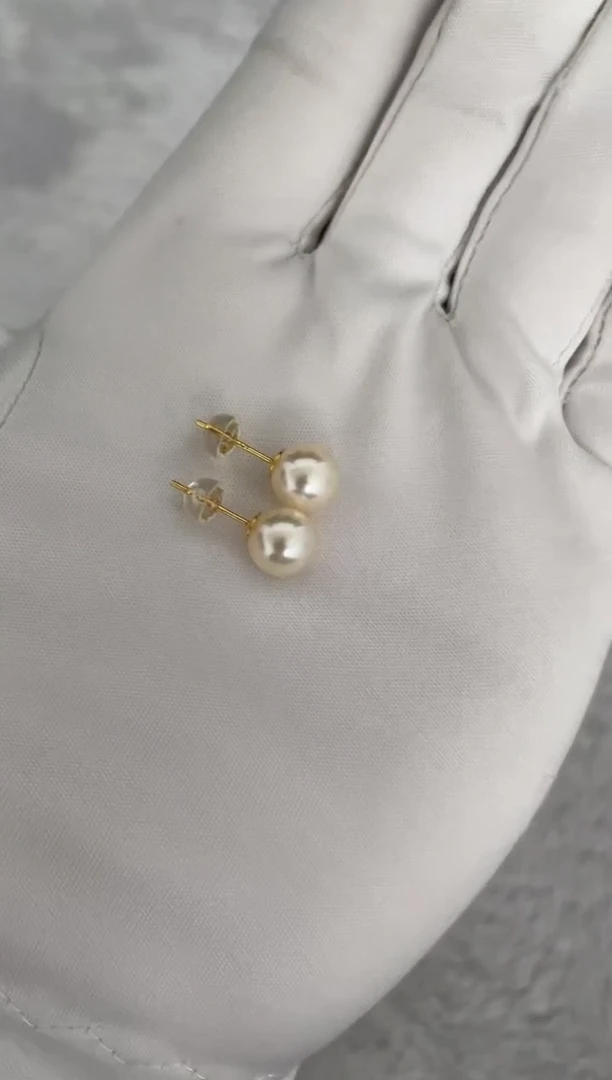 银S925镶嵌耳钉海水珍珠AK羽皇金素钉8-8.5mm