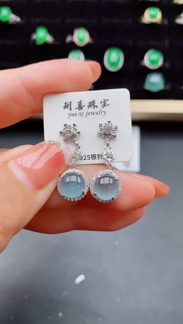 【闪购商品】翡翠耳饰银S925镶嵌085000