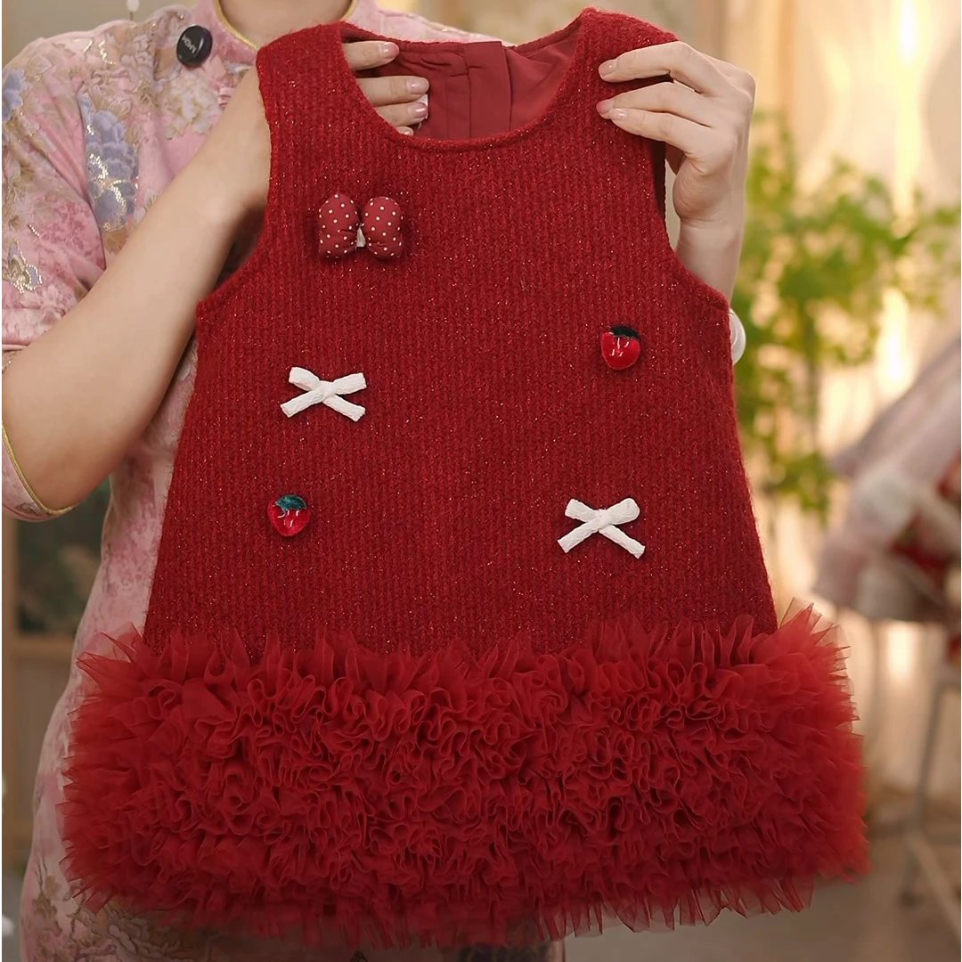 部分现货【草莓】SC766女童冬季国风加厚新中式马甲旗袍裙拜年服