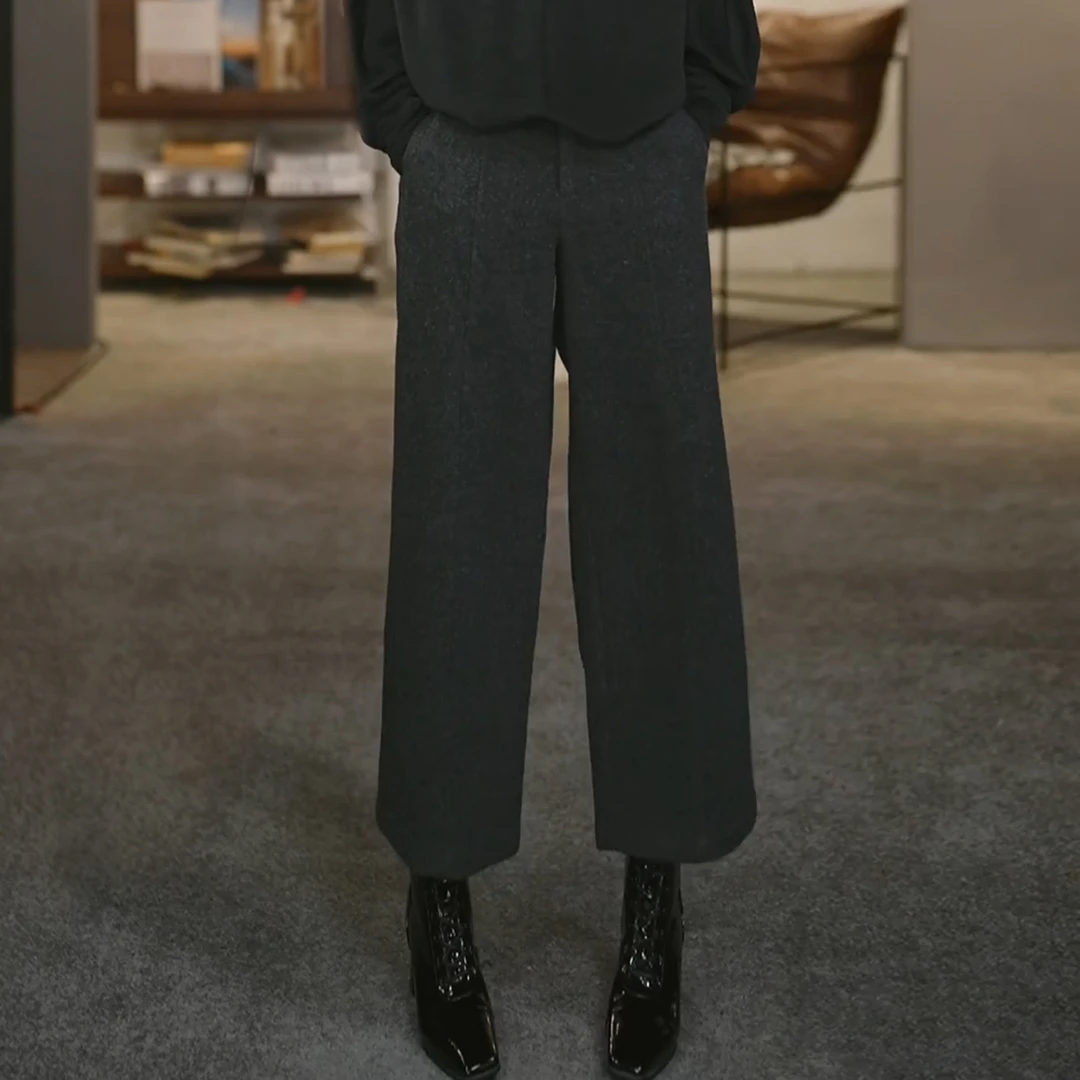 溶溶【毛呢气球裤】RONGRONG羊毛混纺超糯绒感修腿休闲裤ZGQ6K3625A