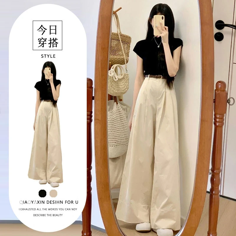 减龄搭配一整套夏装小个子休闲阔腿裤套装2025新款盐系轻熟两件套