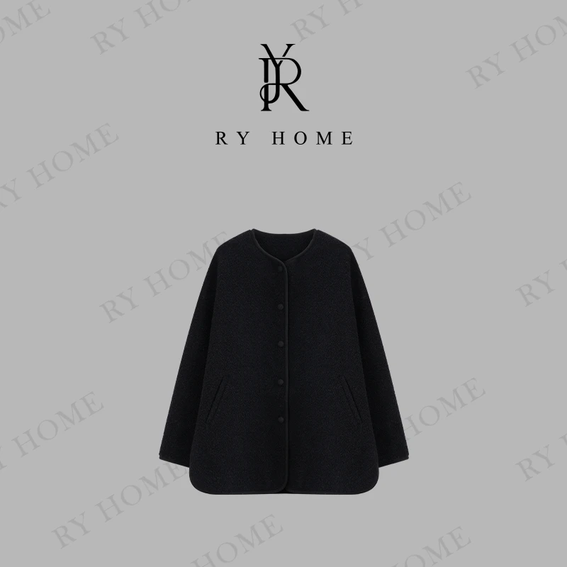 容雨RYHOME韩国进口~颗粒圈绵羊毛奶奶风圆领中长款外套243W1836