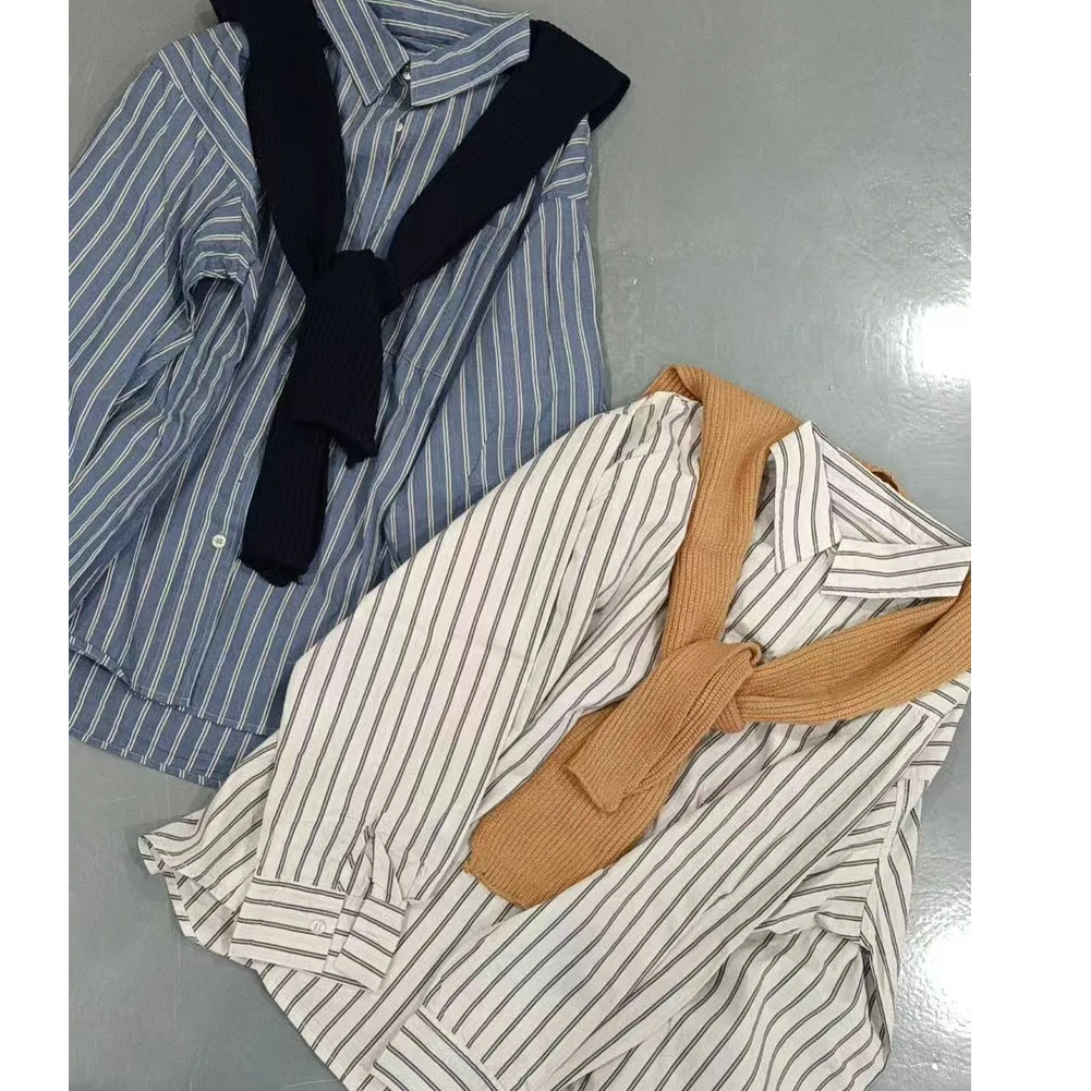 【柚米推荐】春季新款法式高级俩件套休闲条纹设计百搭感衬衫