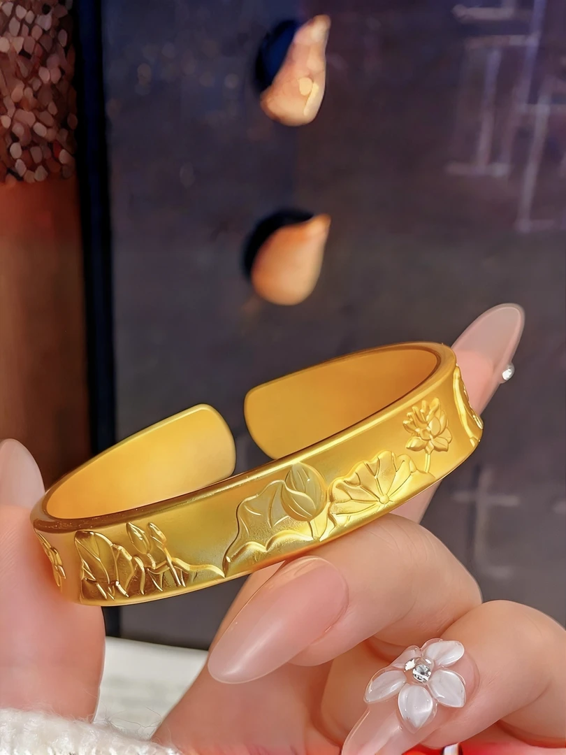 【伊一严选】黄金足金999莲花手镯赠礼盒证书