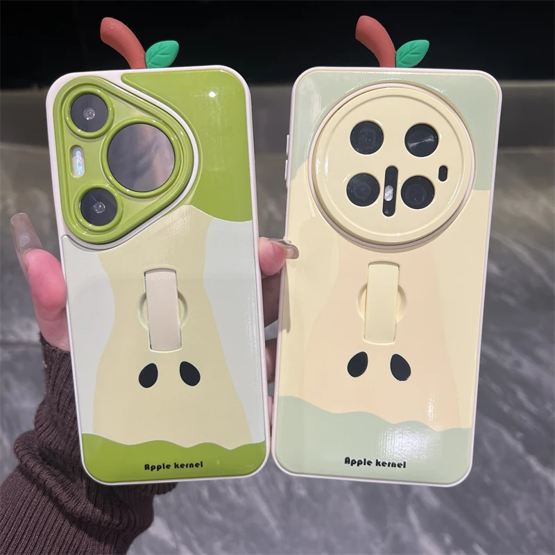 适用华为mate70pro+手机壳pura70小清新创意苹果核指环支架mate60