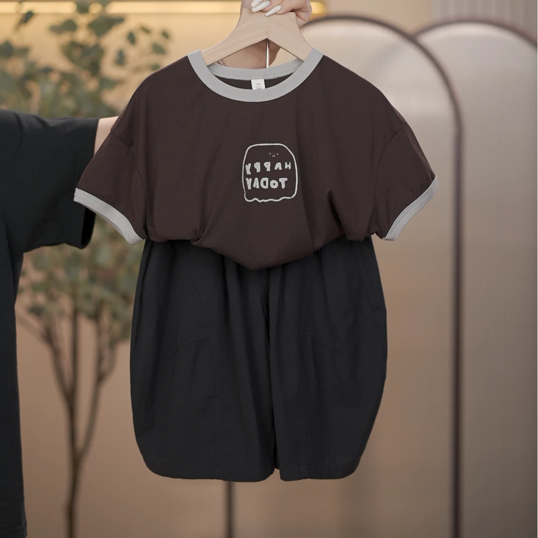 【现货断码不加】夏季儿童韩版时尚百搭洋气休闲男女童时髦宽松套装