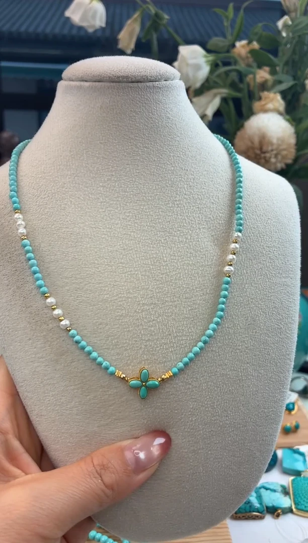 银S925镀金镶嵌绿松石项链1