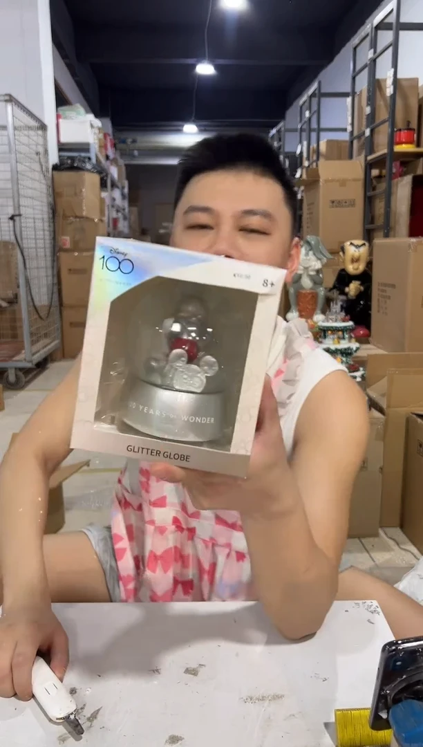 瓷片原盒米奇100周年水晶球鼓泡