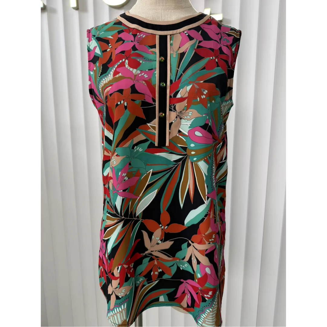 声雨竹花色通勤夏季印花女士时尚修身上衣百搭设计师休闲