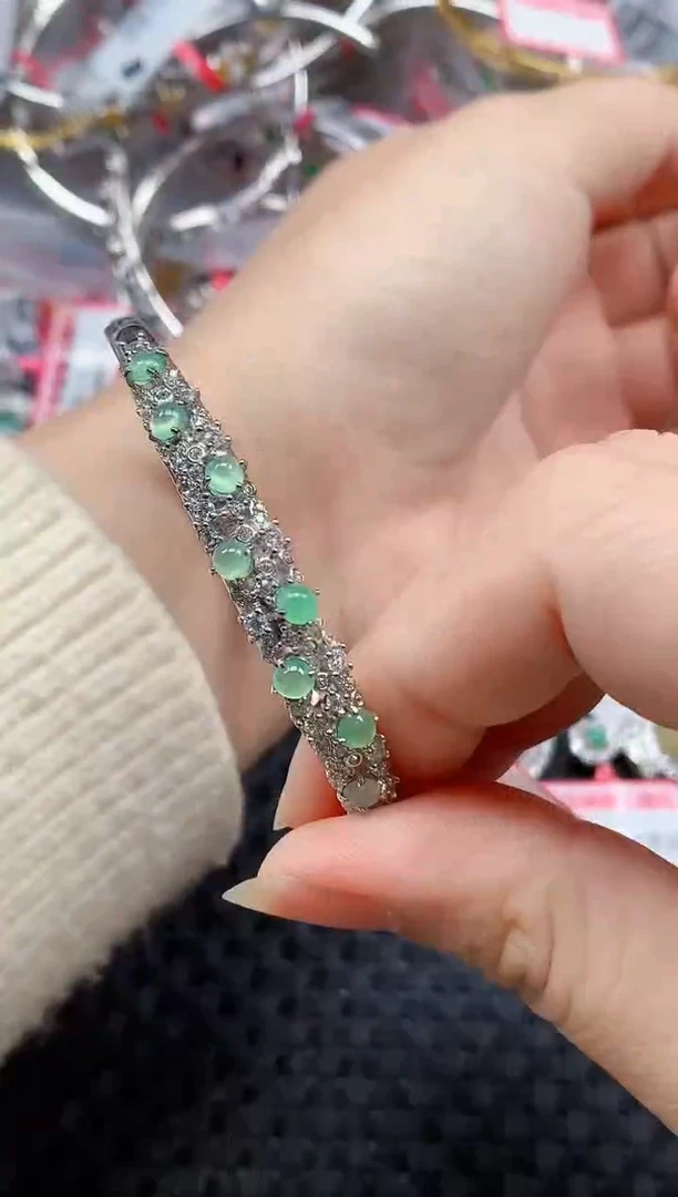 银S925镶嵌戒指翡翠天然A货缅甸翡翠