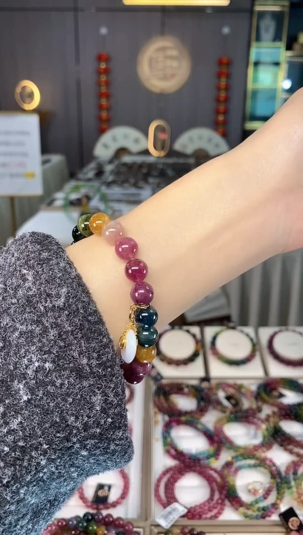 未镶嵌老矿碧玺色标彩虹单圈手串9mm+碧玺dan多样性发货一条